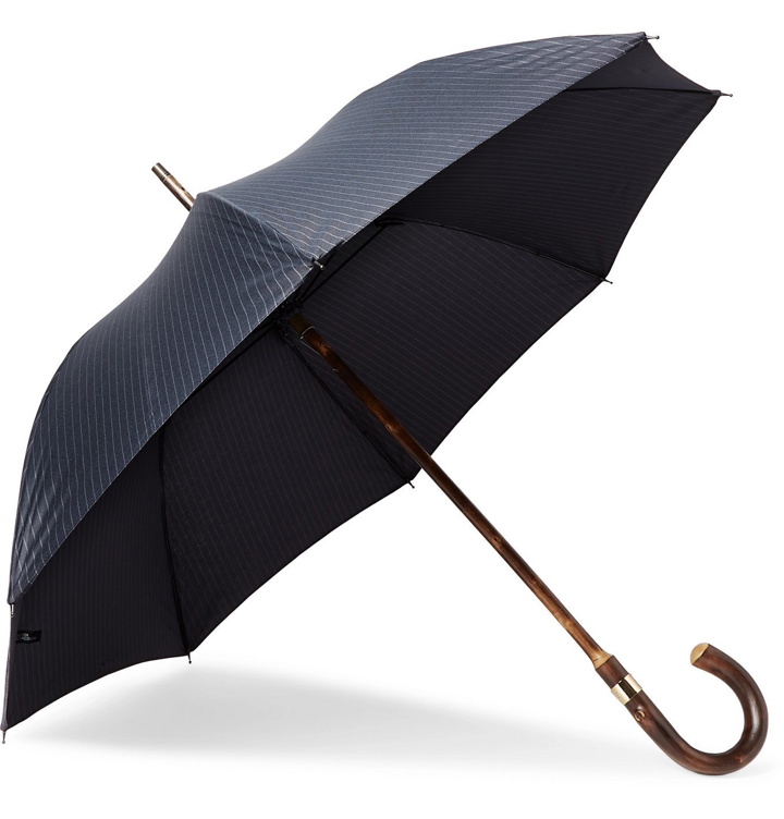 Photo: Kingsman - London Undercover Pinstriped Chestnut Wood-Handle Umbrella - Blue