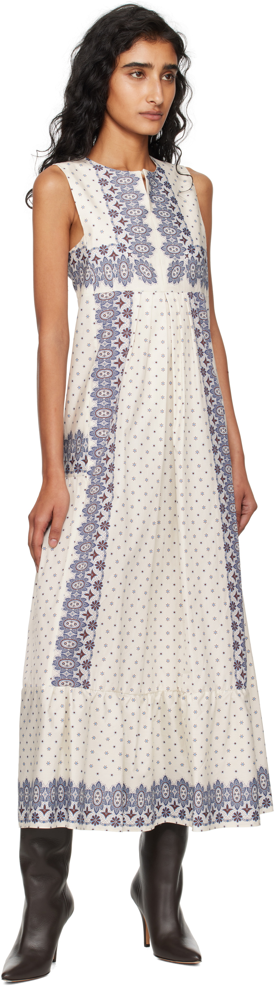Weekend Max Mara Off-White & Blue Manila Midi Dress