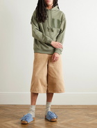 Loewe - Anagram Leather-Trimmed Cotton-Jersey Hoodie - Green