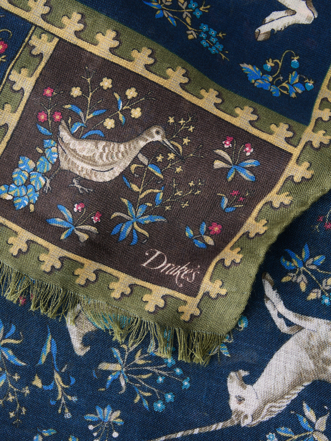 Drake's - Fringed Printed Wool and Silk-Blend Scarf