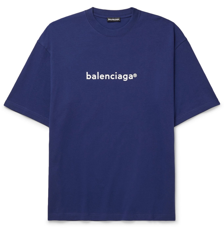 Photo: Balenciaga - Logo-Print Cotton-Jersey T-Shirt - Blue