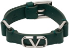 Valentino Garavani Green Leather VLogo Bracelet