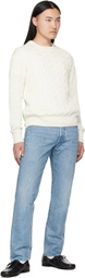 Ralph Lauren Purple Label White Cotton Silk Cable Crewneck Sweater