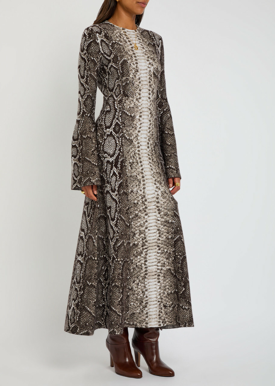 Gabriela Hearst Python-intarsia Cashmere-blend Maxi Dress Beige