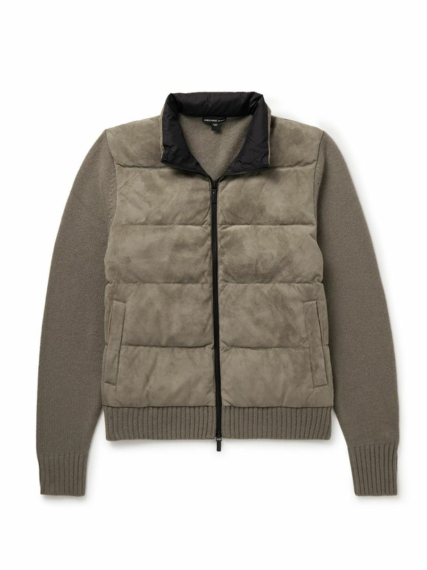 Photo: James Perse - Shell-Trimmed Panelled Suede and Recycled-Cashmere Jacket - Brown