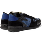 Valentino - Valentino Garavani Rockrunner Camouflage-Print Canvas, Leather and Suede Sneakers - Blue