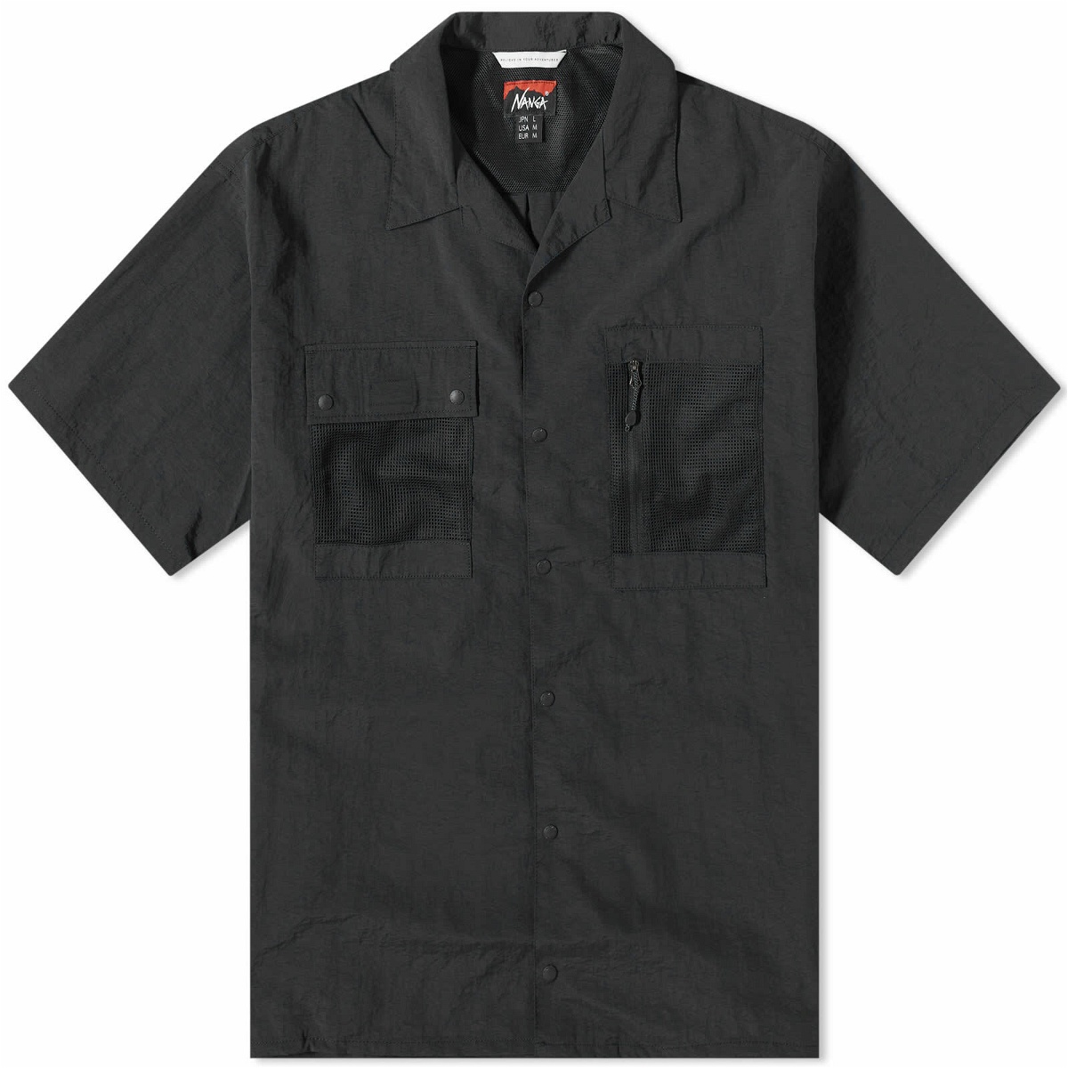 Nanga Men's Nylon Tusser Open Collar Shirt in Black Nanga