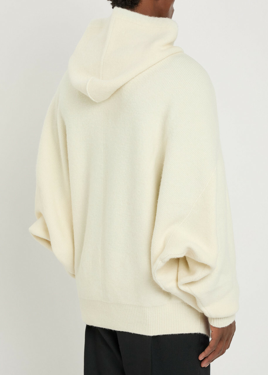Rick Owens Milk Hooded Wool-blend Jumper Cream