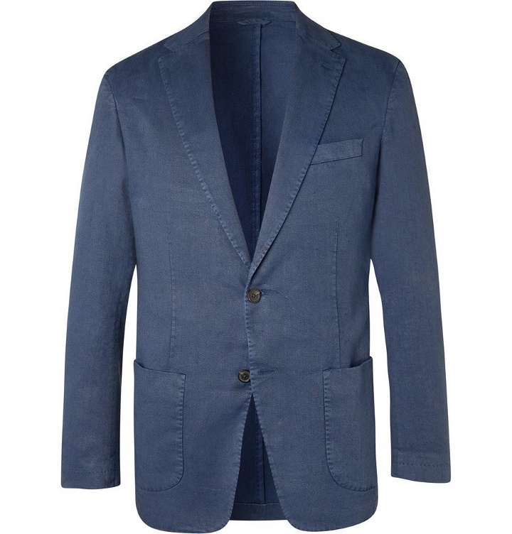 Photo: Altea - Blue Unstructured Garment-Dyed Stretch Linen and Cotton-Blend Drill Blazer - Men - Blue