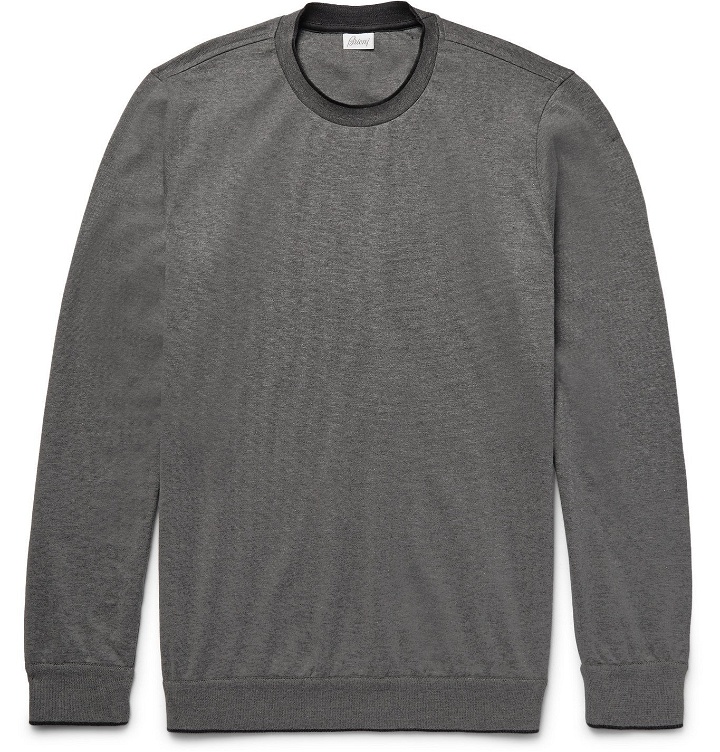 Photo: BRIONI - Silk-Tipped Stretch-Cotton Sweatshirt - Gray