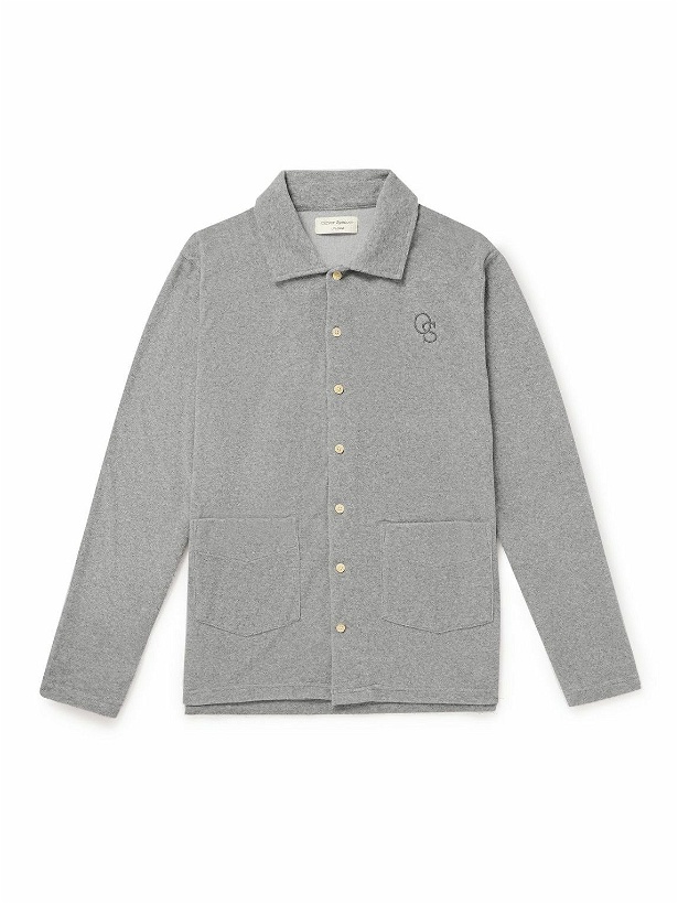 Photo: Oliver Spencer - Logo-Embroidered Cotton-Blend Terry Shirt - Gray