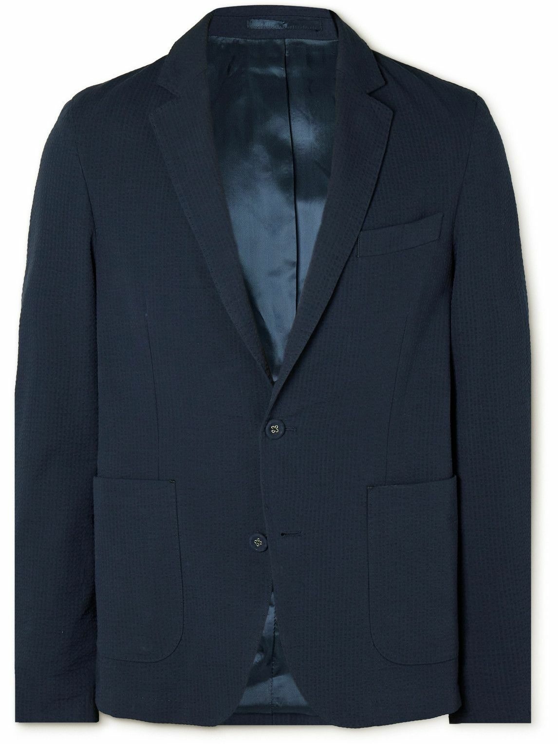 Photo: Officine Générale - Nehemiah Cotton-Seersucker Suit Jacket - Blue