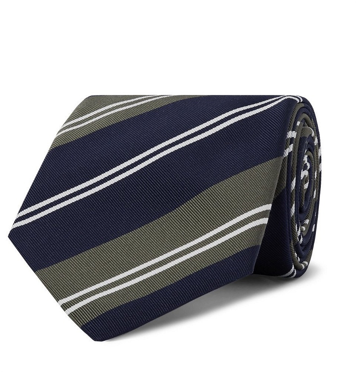 Photo: Kingsman - Drake's 8cm Striped Silk and Cotton-Blend Twill Tie - Army green