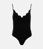 Galvan Scalloped velvet bodysuit