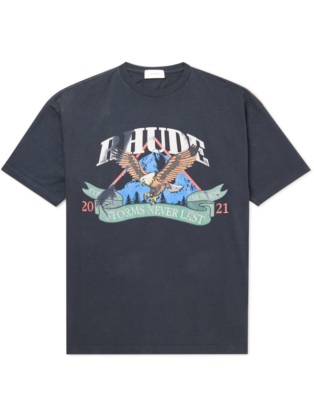 Photo: Rhude - Printed Cotton-Jersey T-Shirt - Blue