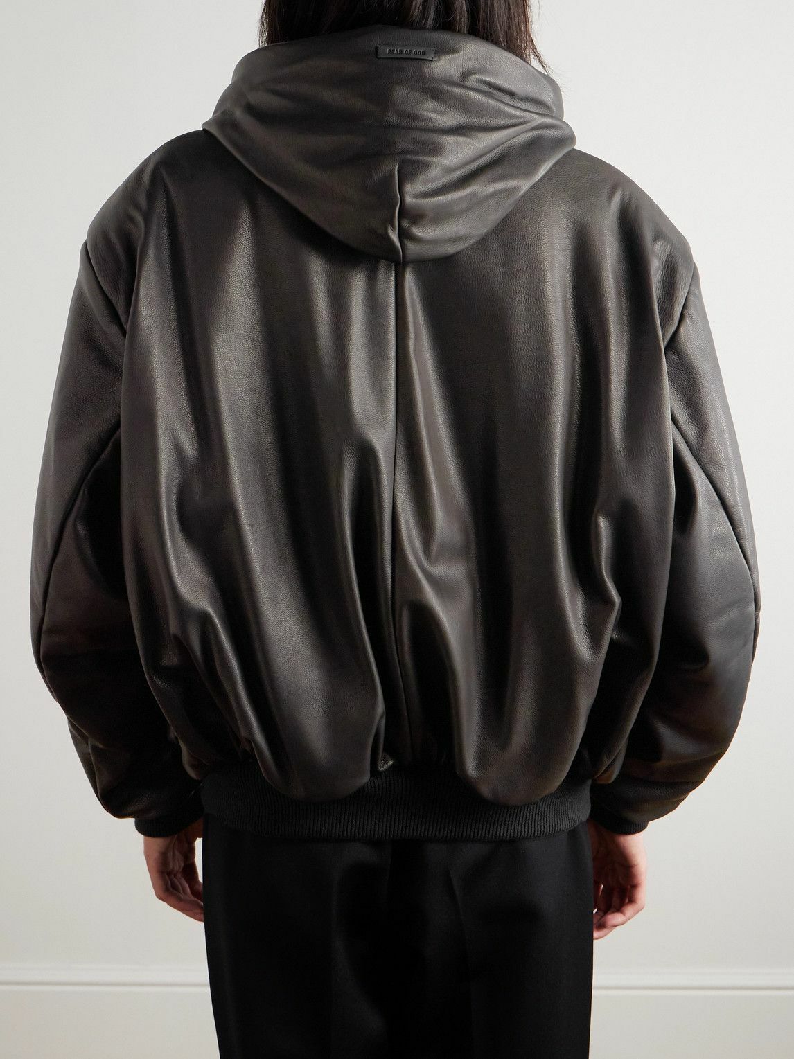 Fear of God - Padded Leather Hooded Bomber Jacket - Black Fear Of God