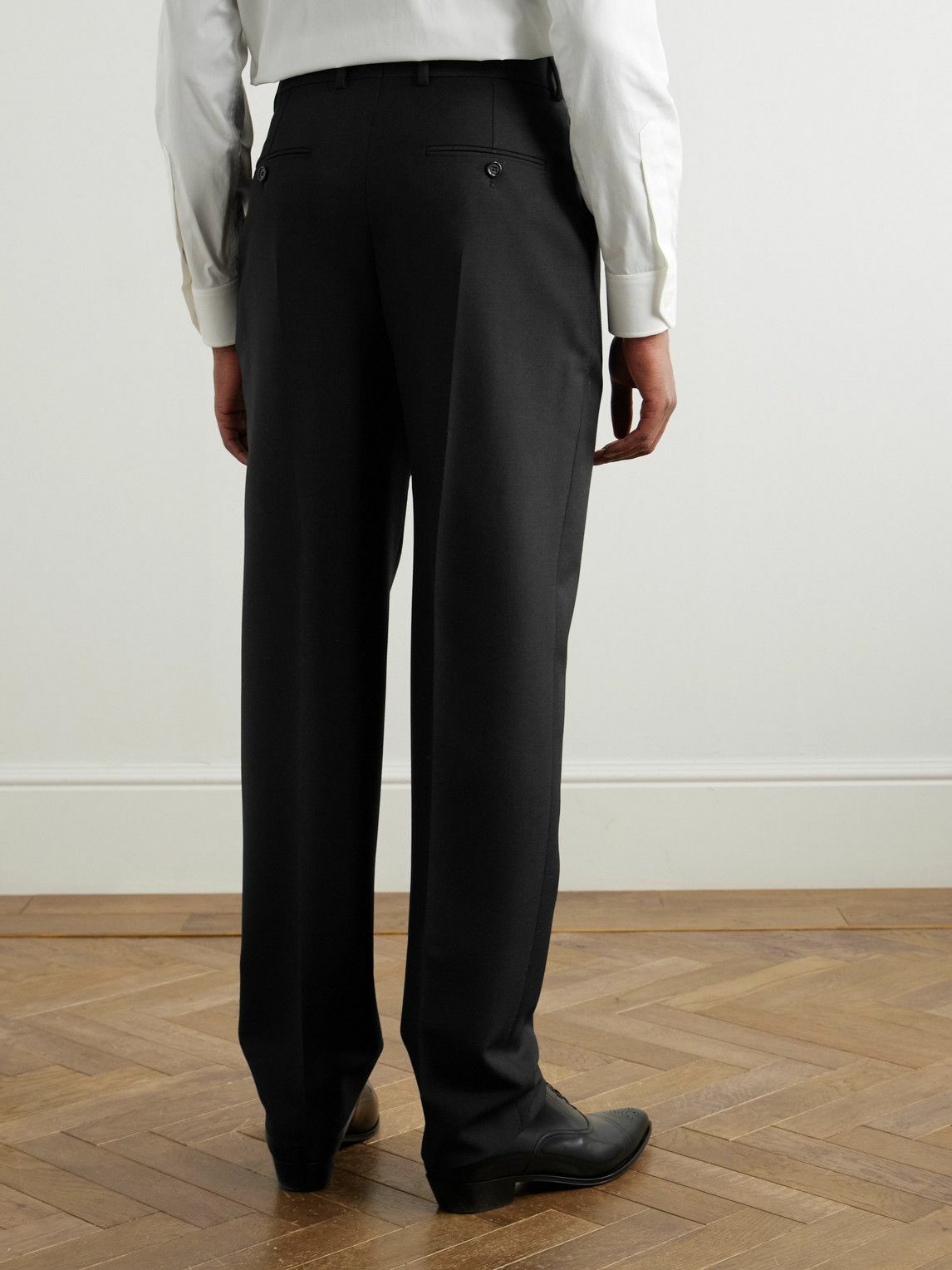 CELINE - Keith Slim-Fit Pleated Wool and Mohair-Blend Twill Trousers - Black