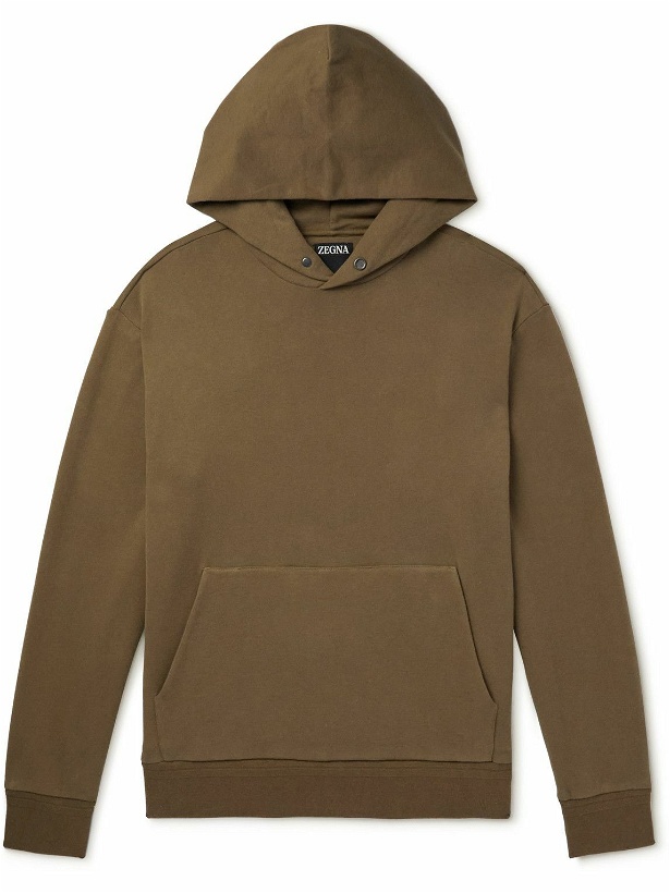 Photo: Zegna - Cotton and Cashmere-Blend Hoodie - Brown