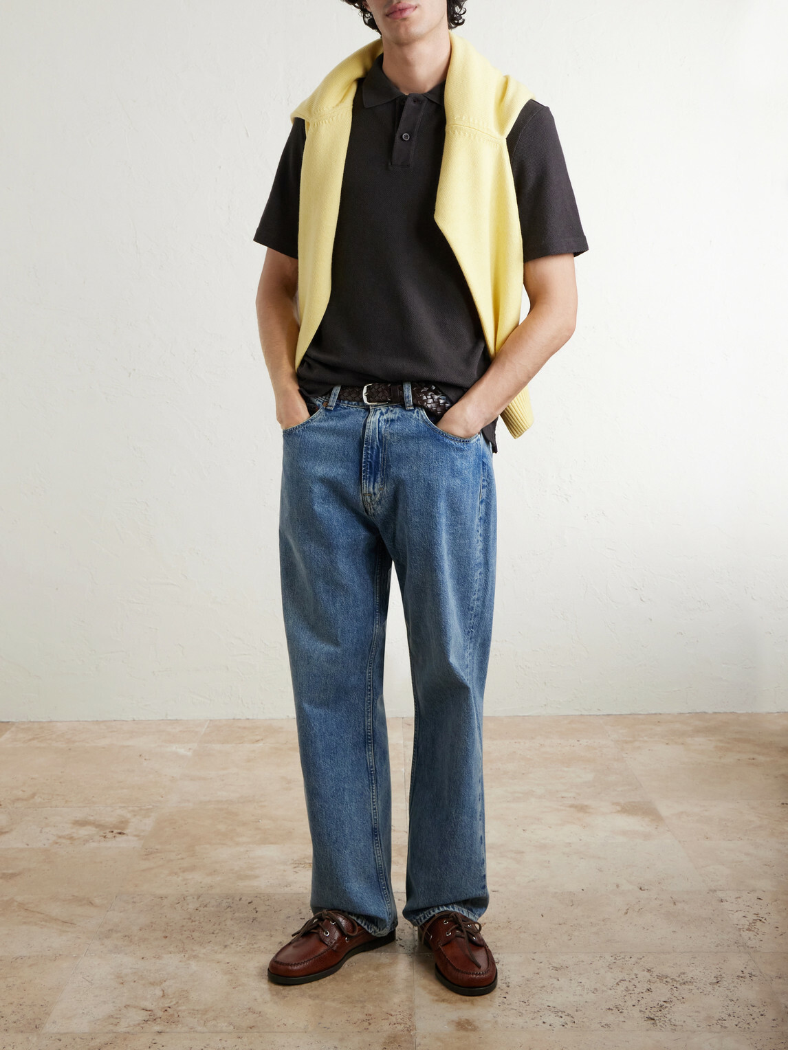 Mr P. - Organic Cotton and Linen-Blend Piqué Polo Shirt - Brown