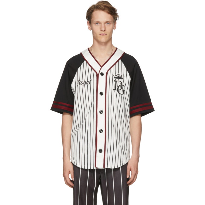 Photo: Dolce and Gabbana Black and White Striped Baseball Shirt