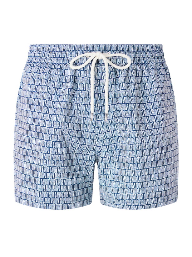 Photo: Frescobol Carioca - Rio Straight-Leg Mid-Length Printed Recycled Swim Shorts - Blue