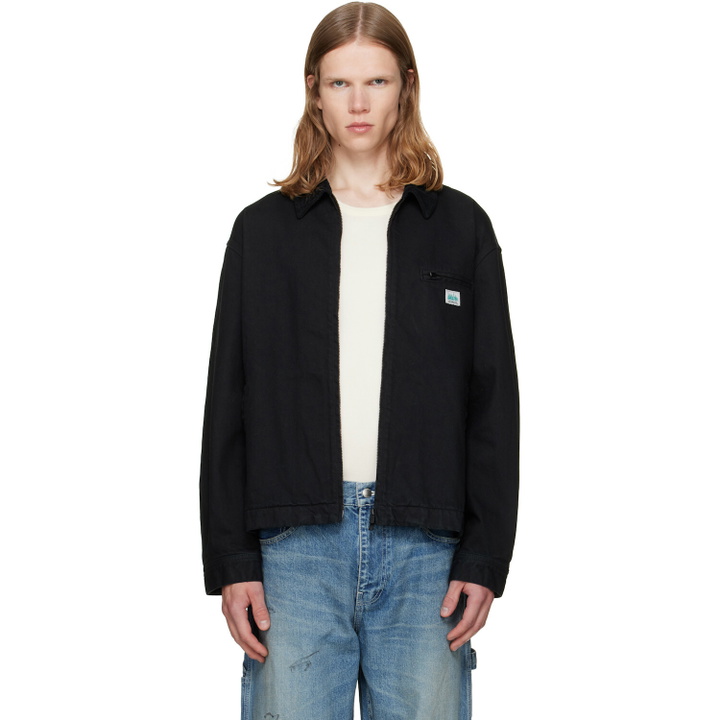 Photo: vowels Black Cord Collared Zip-Up Denim Jacket