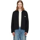 vowels Black Cord Collared Zip-Up Denim Jacket