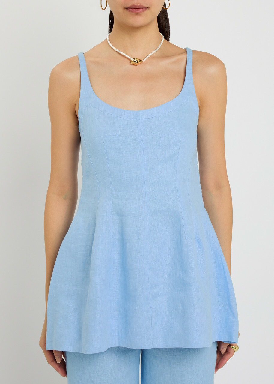 Faithfull The Brand Syna Darted Linen top Light Blue