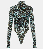 Alex Perry Ruched leopard-print jersey bodysuit