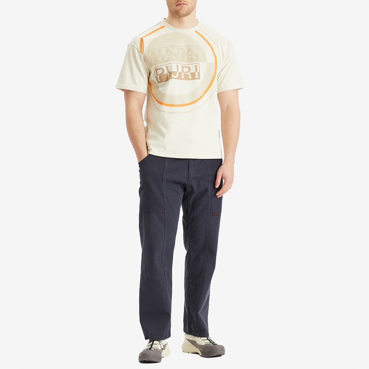 Napapijri Men's Premium Macro Dimension Print T-Shirt in Beige Dimity