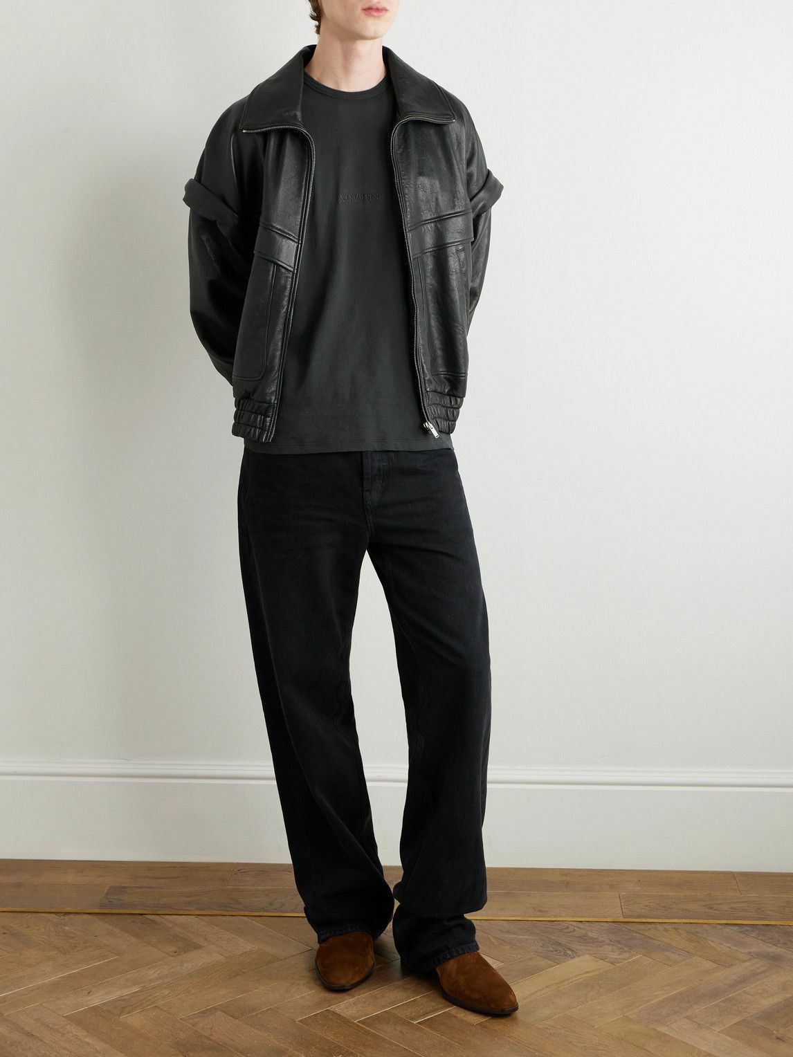 【関税＆送料込み】Saint Laurent Tonal Logo Embroidery Cott SAINT LAURENT - Logo-Embroidered Cotton-Jersey T-Shirt