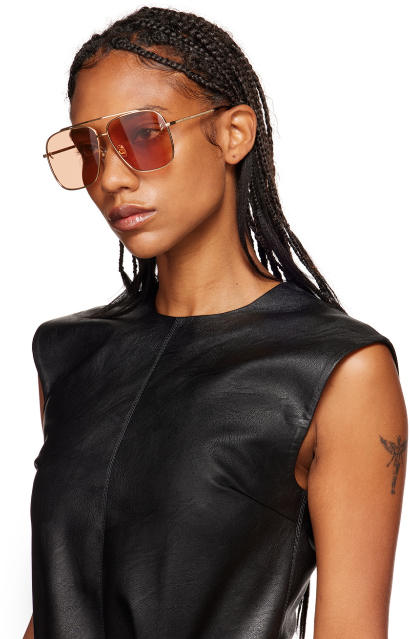 Stella McCartney Falabella Yellow Rectangular Sunglasses with Gold Rope Detail Stella Mccartney Falabella Rectangular Sunglasses - Gold  main image 4