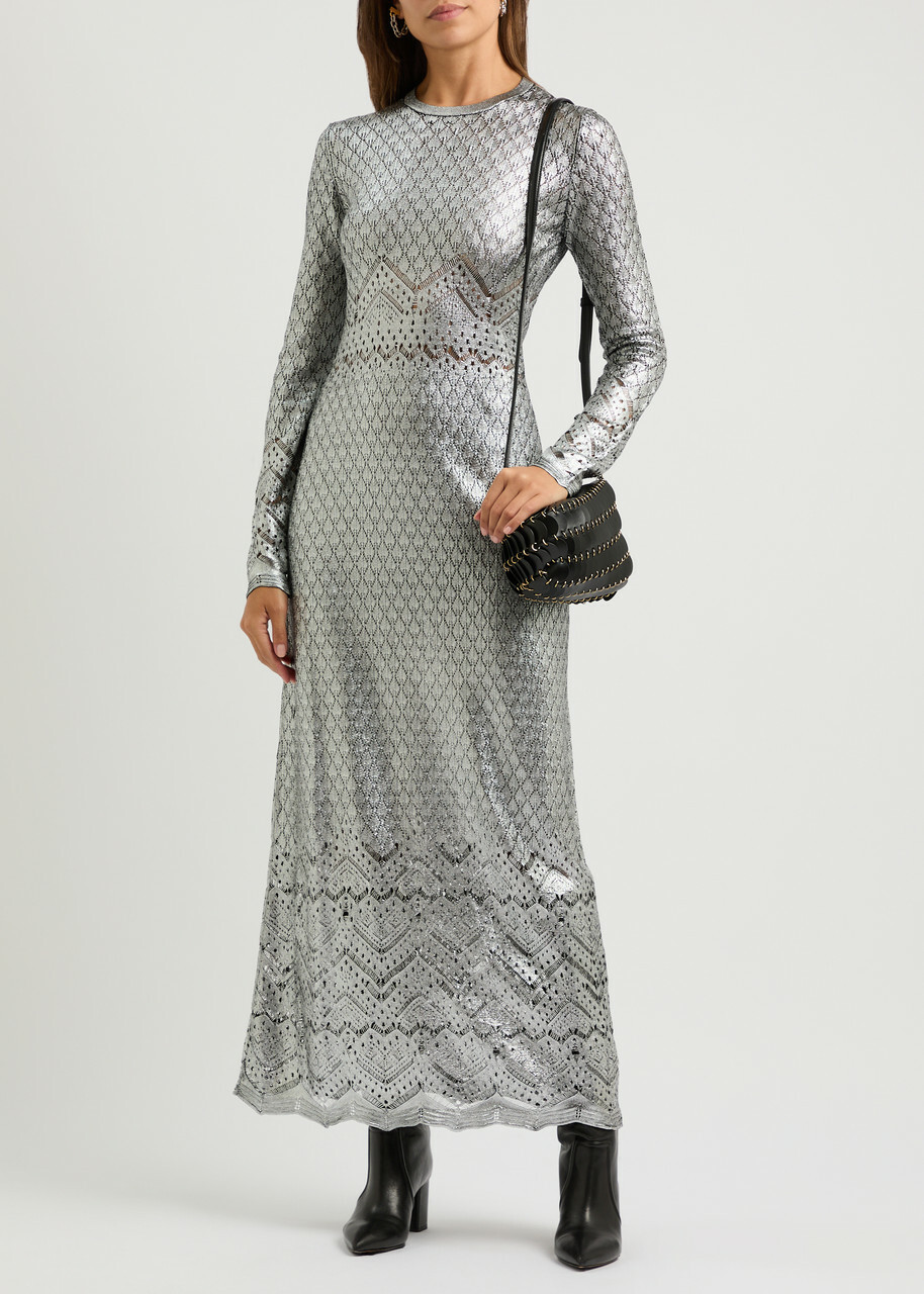 knee length dresses for ladies Eva Hand Beaded Pearl & Lace Maxi Dress / White | Meshki main image 1