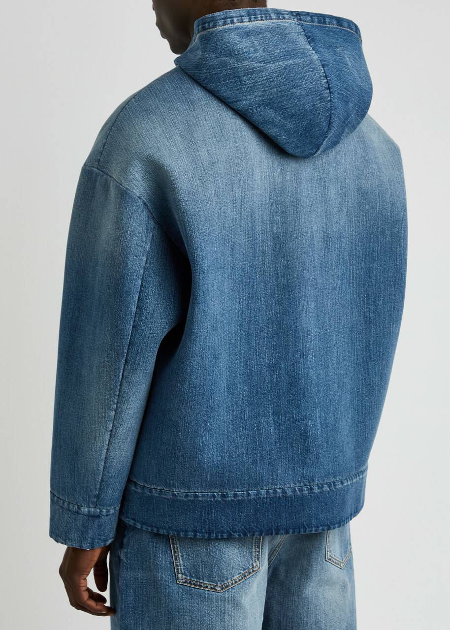 Valentino Hooded Denim Jacket Mid Blu