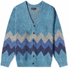 Beams Plus Men's Chevron Stripe Cardigan in Blue