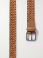 ANDERSON'S - 3.5cm Leather-Trimmed Waxed-Cotton Woven Belt - Brown