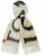 Loewe - Fringed Logo-Print Knitted Scarf