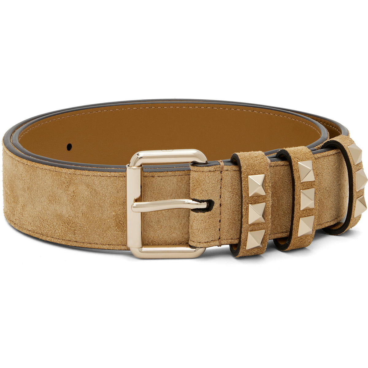 Valentino Garavani Tan Rockstud Suede Belt