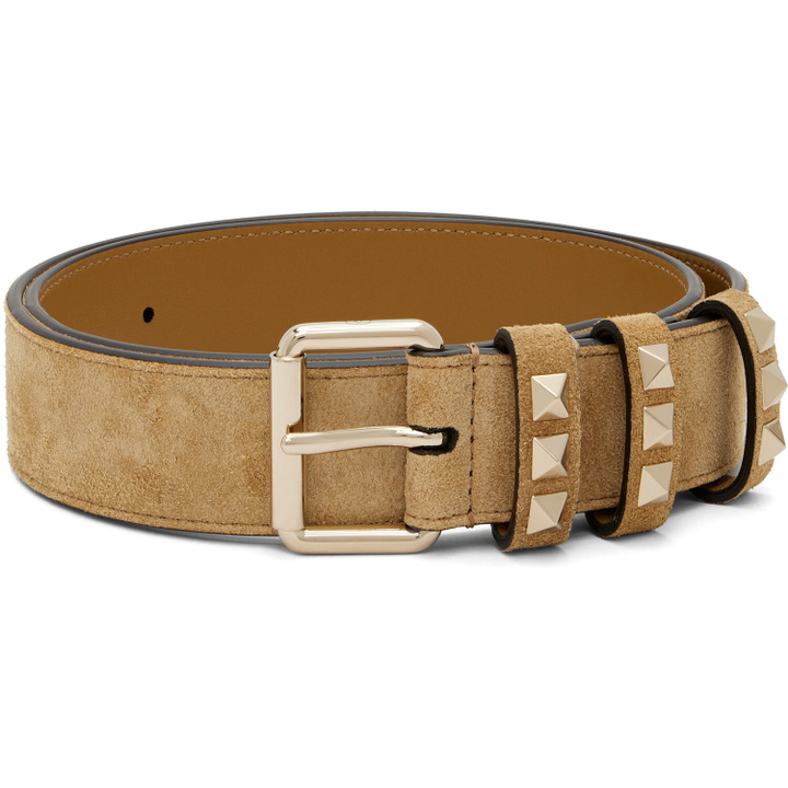 Photo: Valentino Garavani Tan Rockstud Suede Belt