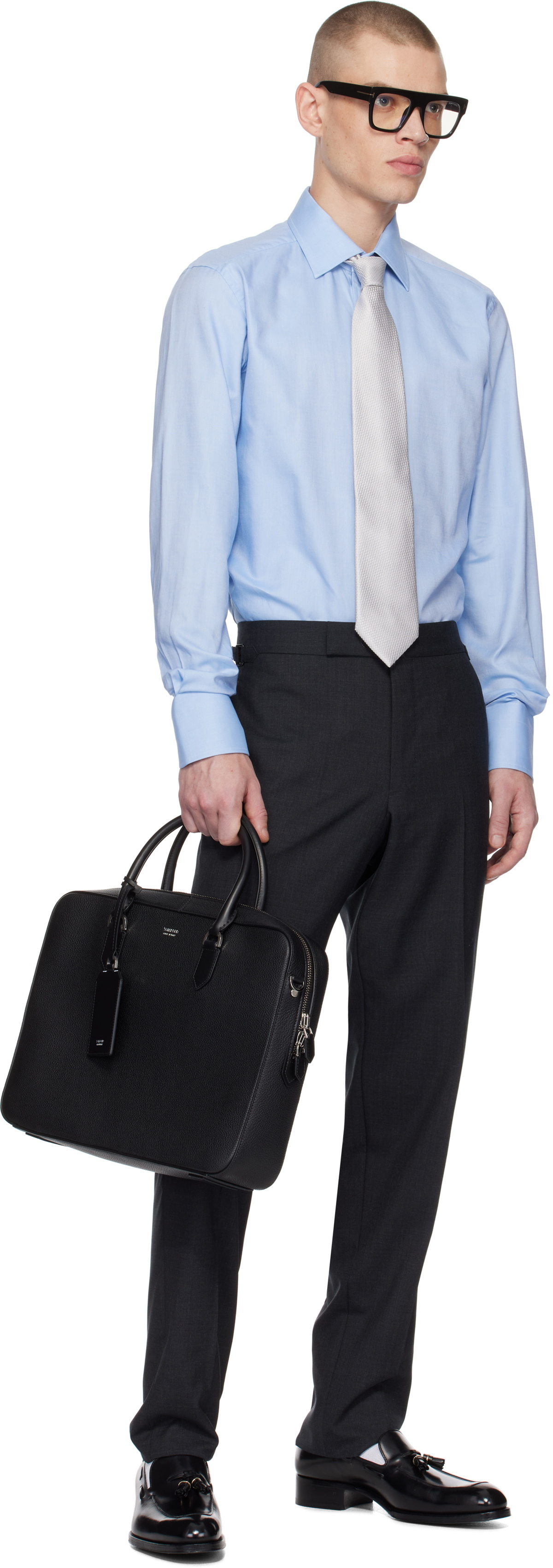 TOM FORD Black Soft Grain Leather Elliot Briefcase
