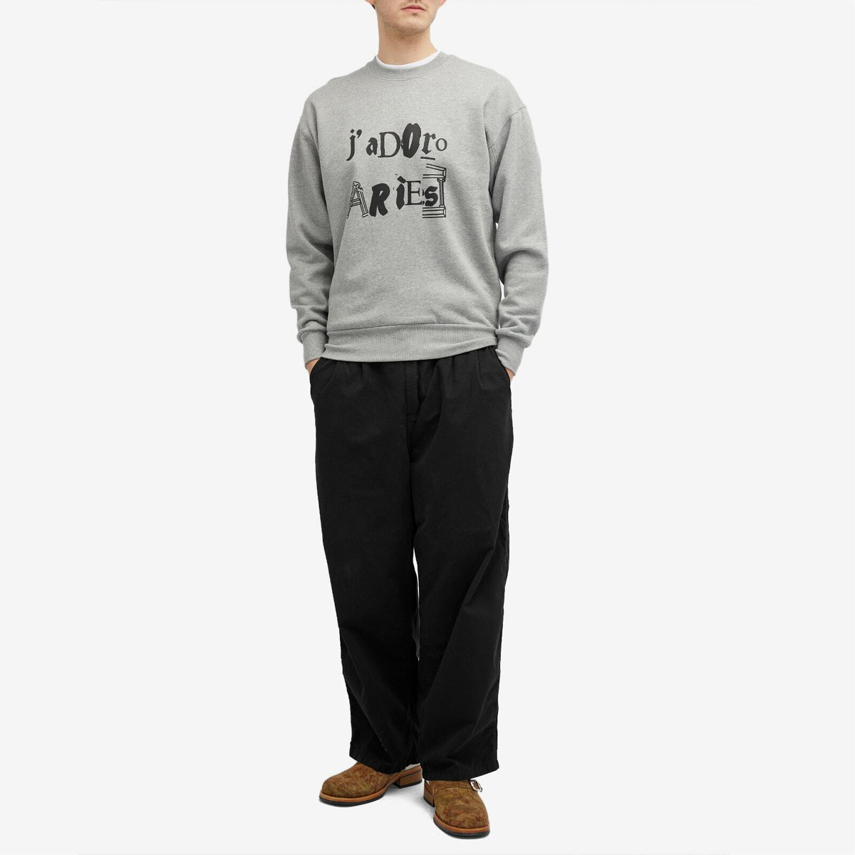 Aries Men's J'Adoro Ransom Crew Sweatshirt in Grey Marl