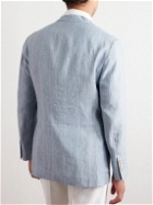 Brunello Cucinelli - Double-Breasted Striped Linen Suit Jacket - Blue