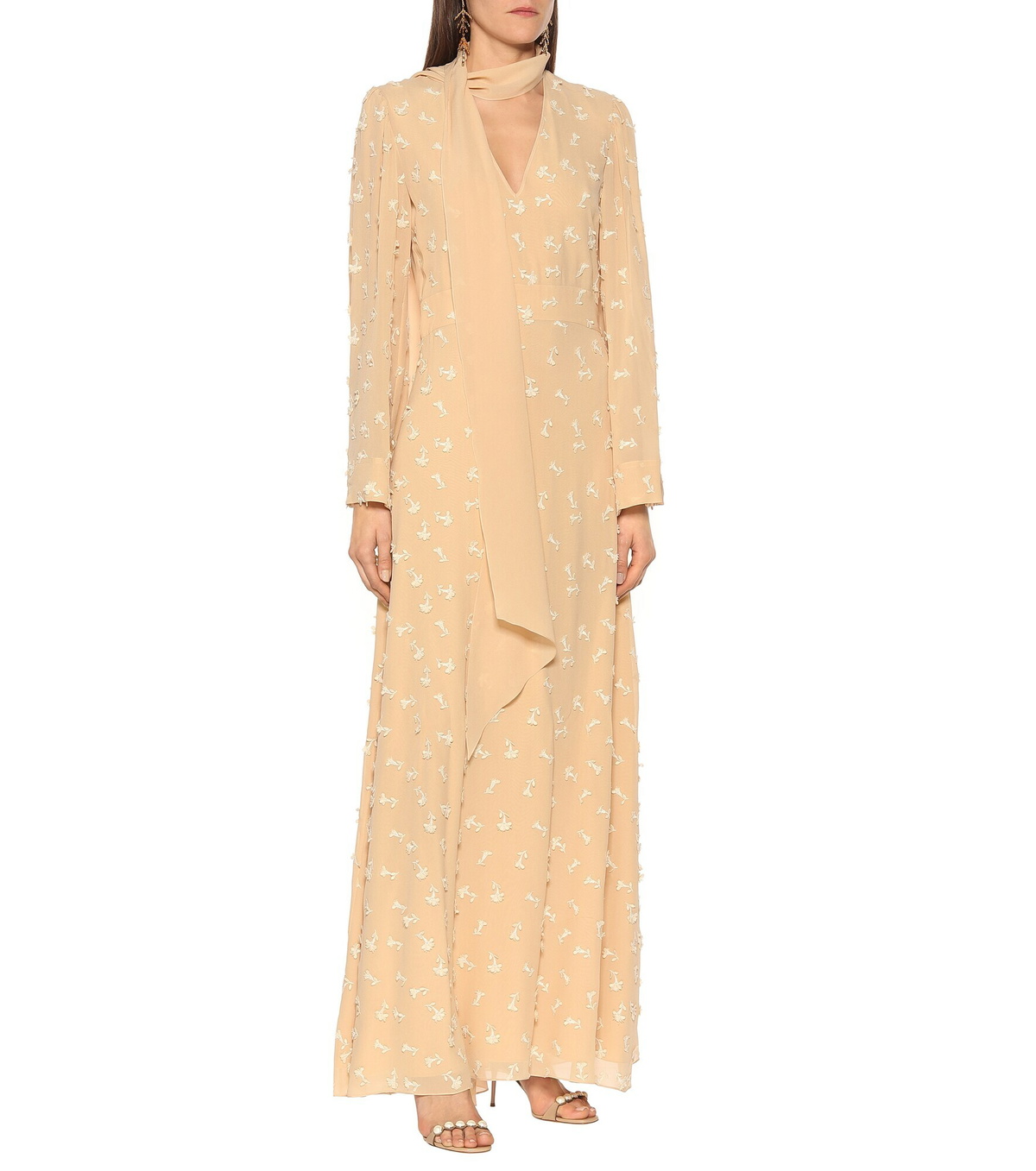 Cotton Silk Embroidered Maxi Dress