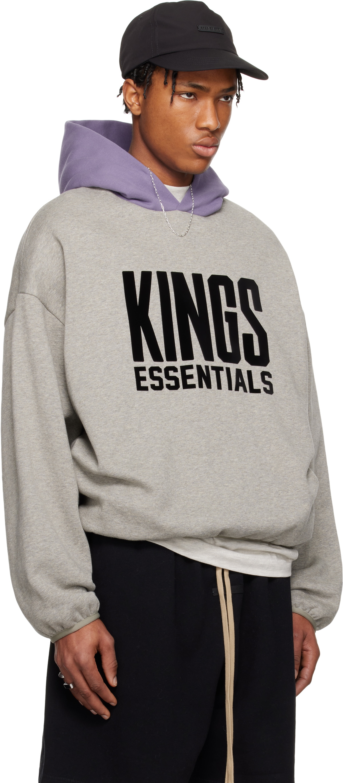 Fear of God ESSENTIALS Gray & Purple NBA Kings Pull Over Hoodie