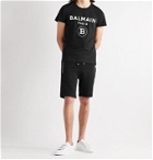 BALMAIN - Logo-Embossed Loopback Cotton-Jersey Drawstring Shorts - Black