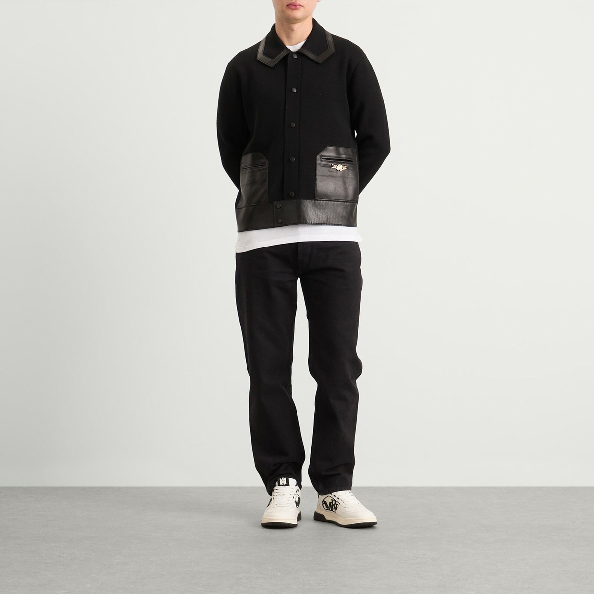 AMIRI Men's Leather Patch MA Cardigan in Black