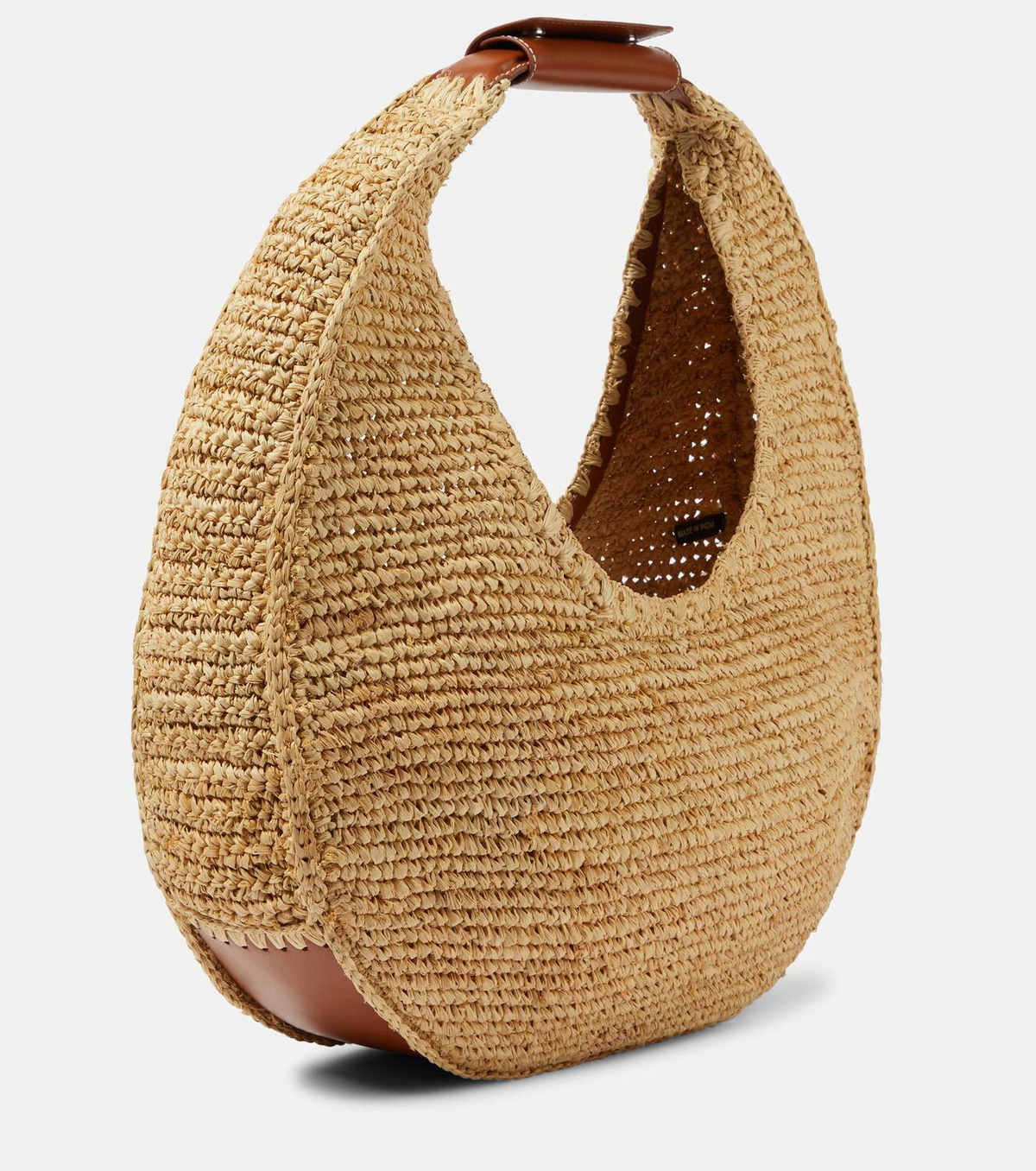 Staud Moon Large leather-trimmed raffia tote bag Staud