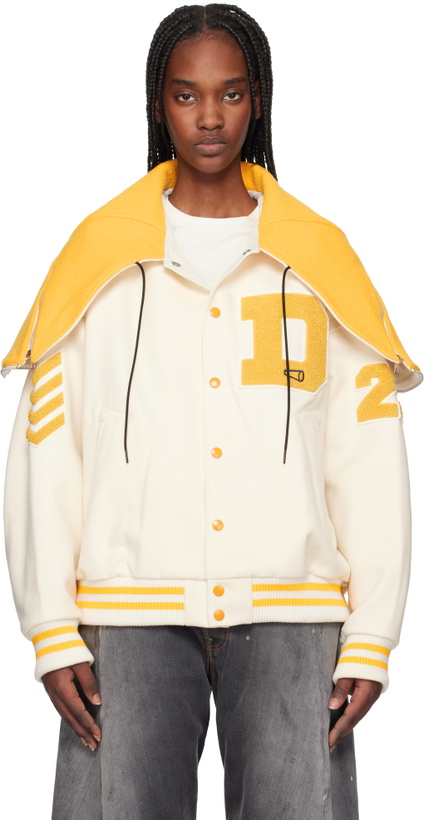 Photo: doublet Off-White Petal Mouth Hood Varsity Bomber Jacket