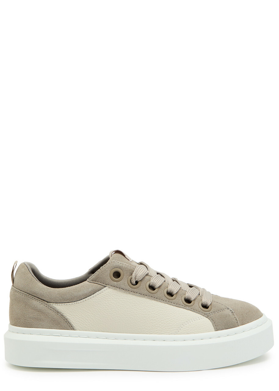 Cleens Ace Chevron-knit Suede Sneakers Taupe