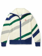 Casablanca - Logo-Appliquéd Striped Brushed-Knit Zip-Up Cardigan - White